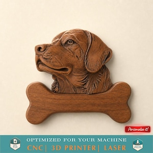 3Dプリント可能な犬用サインタグヘッドフラットバックSTLファイル（CNCルーター3Dプリンター用レーザーデジタルモデル、CNCルーター木彫りモデル）