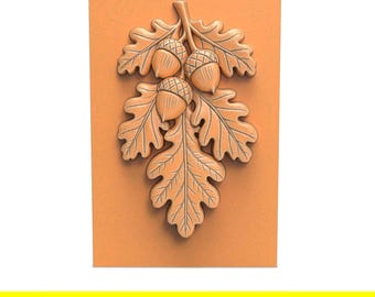 Oak Leaf Acorn Plaque STL File – High Relief Botanical Panel for CNC 3D Printing Rustic Sculpture Woodland Decor Digital Carving Model DIY