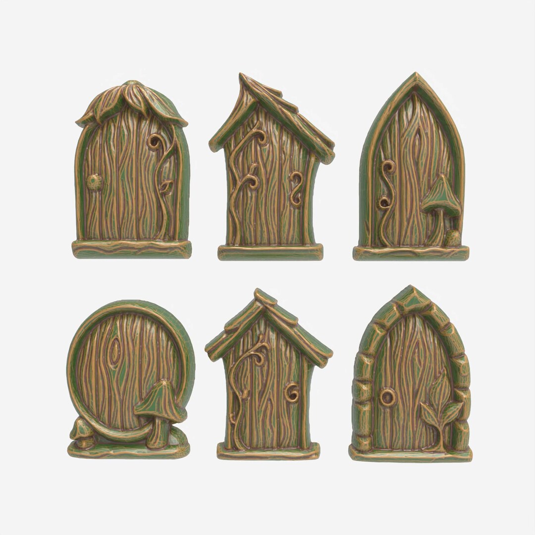 STL Files for CNC 3D Printable Fairy Door Set of 6 Solid Flat Back Wall ...