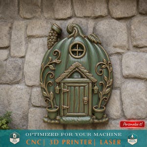 Pumpkin Fairy House Door Relief | Whimsical Cottage 3D Model for CNC, Laser, Engraving, Carving | Fantasy Garden Gnome Decor