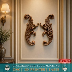Archivo STL de hojas de acanto para enrutador CNC, tallado en madera, archivo de impresión 3D, modelo láser, aplique barroco vintage para decoración de muebles.