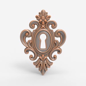 Baroque Keyhole STL File for CNC Carving 3D Printing Ornamental Key Plate Rococo Scroll Applique Vintage Furniture Lock Cover Decor Model
