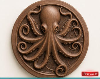 Octopus Coin 3D-model voor CNC en 3D-printen - Gedetailleerde nautische plaquette CNC-afdrukbaar STL-bestand 3D-model voor router