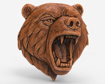 Roaring Bear Head STL File 3D Model for CNC Carving Laser Engraving 3D Printing | Wildlife Relief Plaque Rustic Wall Art Digital Download