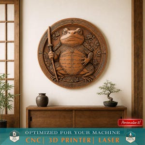 File STL di un samurai rana stampabile in 3D per intaglio a rilievo / Per fresatrice CNC, stampante 3D e laser / Modello digitale