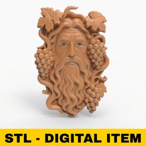 Grapevine Green Man STL – Elegant Nature Spirit Relief for CNC Wood Carving or 3D Printing – Rustic Vineyard Wall Art