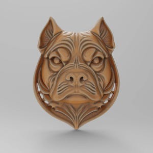 Pitbull Dog Head 3D STL Model for CNC, 3D Printing, Wall Plaque, Engraving, and Laser Cutting, Memorial Pet Sign Door Hanging Sculpture