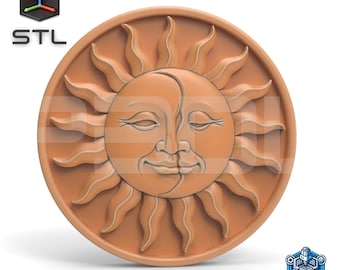 Sun and Moon Face STL Relief Medallion Celestial Round Carving for CNC 3D Print CNC Relief Carving for Wood 3D Printing or Laser Engraving