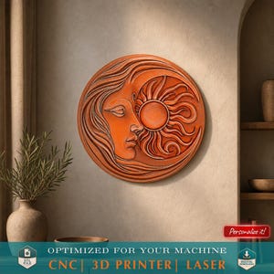 Sun And Moon Wall Art Boho Printable Round Medallion Pendant DIY STL Files For CNC Router 3D Printer Laser Engraving Digital Model Template