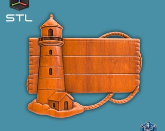 Lighthouse Blank Sign STL File for CNC Carving 3D Printing Nautical Wall Art Panel Model Coastal Beach House Laser Engraving Rope Design