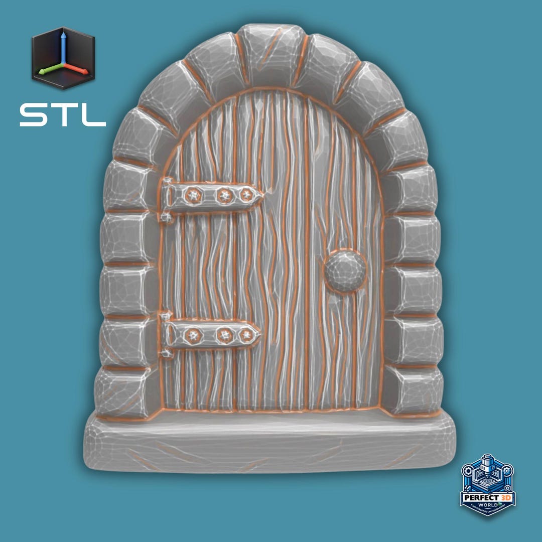 Rustic Fairy Door STL File – Arched Stone Frame Cottage Door for CNC or ...