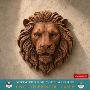 File STL per fresatrice CNC stampabile in 3D - Testa di leone 3D modello STL per decorazione murale, stampa 3D, stampante 3D, file digitale stampabile, stampa 3D