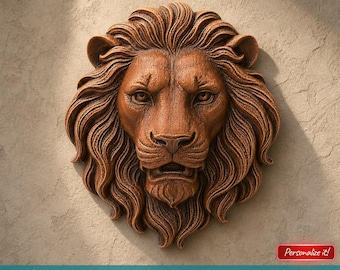 STL File For CNC Router 3D Printable - Lion Head 3D STL Model For Wall Hanging Art 3D Printer Router Printable Digital File 3d Printing