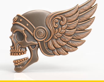 Winged Skull STL File for CNC Carving Biker Viking Warrior Helmet Relief 3D Model Gothic Wall Art Laser Engraving Printable Plaque Design