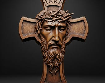 Jesus Cross STL File 3D Model Crucifix Relief for CNC Carving Laser 3D Printing Christian Wall Art Religious 3d Sculpture Digital Download