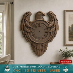 Eagle Clock STL File 3D Model with Roman Numerals Relief for CNC Carving Laser Engraving 3D Printing | Ornamental Wall Art Digital Download
