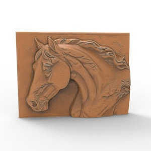 Pferdekopf Wandplatte STL 3D druckbare Reliefschnitzdateien | Für CNC-Fräser, 3D-Drucker & Laser | Modell CNC-Fräser Holzschnitzerei Modell