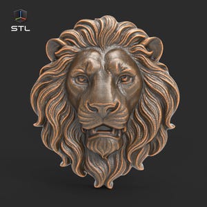 ライオンヘッドレリーフSTLファイル3Dモデル、CNCレーザー彫刻、3Dプリント用、大胆な彫刻、壁アート、キングアニマル彫刻、ワイルドキャット、リーガルデコレーション