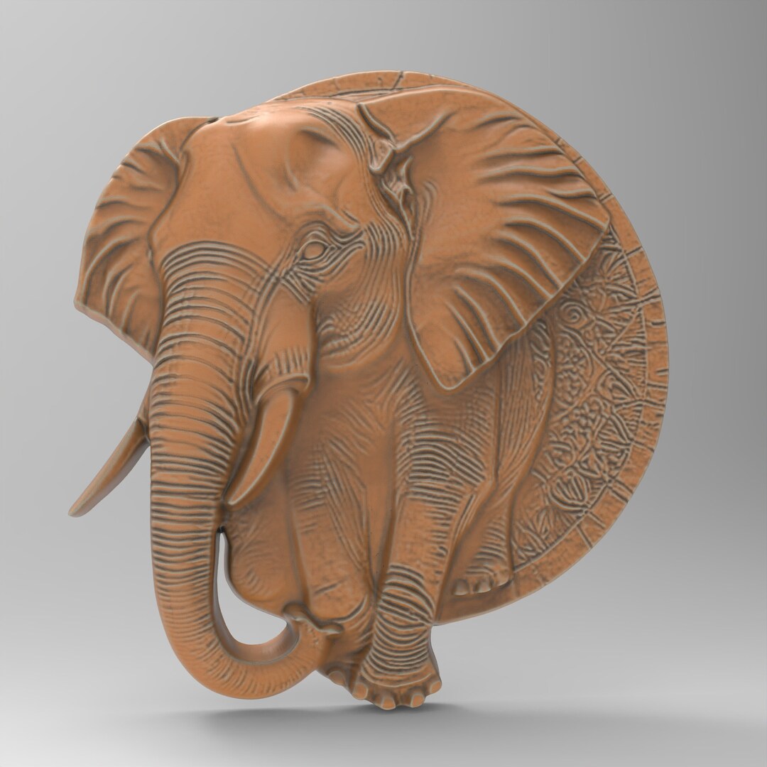 3D Printable Elephant Wall Plaque Sculpture Lucky Medallion Jewelry