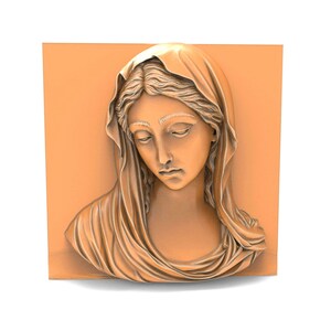 Virgin Mary 3D Relief Model STL File for CNC Engraving 3D Printing Christian Religious Icon Holy Mother Sculpture Digital Bas-Relief