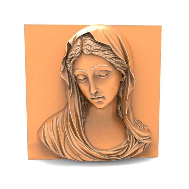 Virgin Mary 3D Relief Model STL File for CNC Engraving 3D Printing Christian Religious Icon Holy Mother Sculpture Digital Bas-Relief