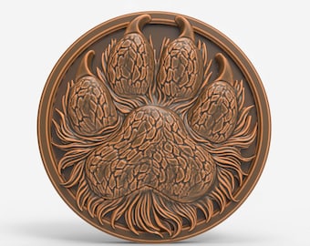 3D Dog Paw Coin Print Medallion 3D Model Animal Keepsake Sculpture Realistic Pendant STL File for CNC Router 3D Printing Digital Download