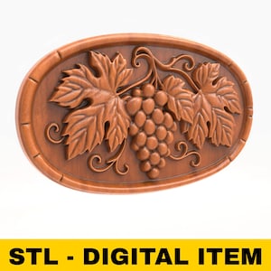 Grapevine STL Model – Decorative Grape Relief Panel for CNC Carving & 3D Printing – Rustic Kitchen or Vineyard Wall Art
