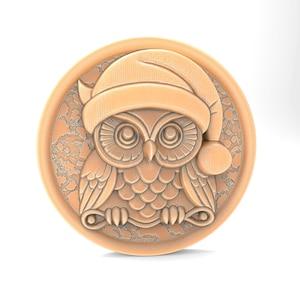 Cute Christmas Owl With Hat 3D Printable STL File For CNC Router 3D Printer Laser Digital Model CNC Router Wood Carving Model