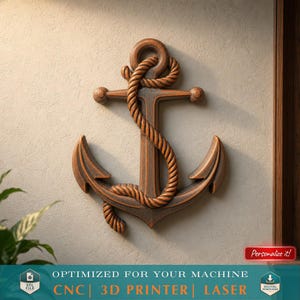 Nautische Anker Anhänger STL Datei für CNC Carving 3D Druck Wandbehang Plaque Seil Kette Sea Themes Schlüsselanhänger Halskette Digitaler Download