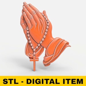 Praying Hands Rosary STL File 3D Model for CNC Laser Engraving 3D Printing Religious Wall Art Catholic Cross Sculpture Inspirational Decor