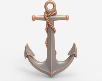 Nautical Anchor Pendant STL File for CNC Carving 3D Model Printing Rope Chain Sea Themed Marine Applique Wall Art Necklace Digital Download