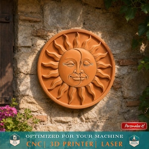 Sun and Moon Face STL File Round 3D Model for Clay Mold Resin Casting CNC Carving Laser Cut Celestial Art Boho Spiritual Wall Plaque