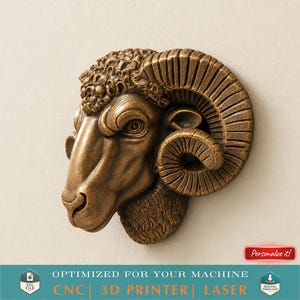 Escultura de cabeza de carnero Aries STL imprimible en 3D, adorno de pared con forma de cabra, archivo STL para impresora CNC