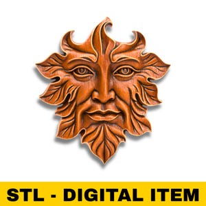 Green Man Face Relief STL File 3D Model for CNC Laser Engraving 3D Printing Woodland Spirit Plaque Pagan Decor Nature Wall Sculpture Art