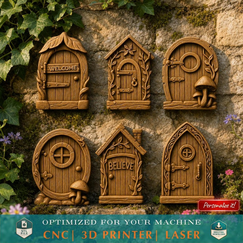 Fairy Door STL Set for DIY Crafts 3D Printing or Clay Mold Fantasy ...