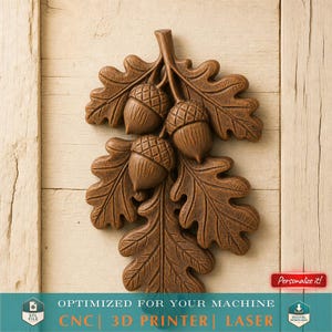 Hojas de roble y bellotas en relieve 3D, archivo STL, modelo 3D para grabado láser CNC, impresión 3D, apliques decorativos para muebles