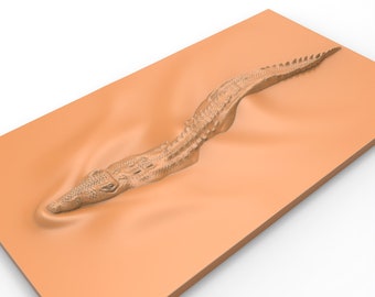 3D Printable Swimming Alligator Crocodile Bas Relief STL File For CNC Router 3D Printer Laser Digital Model CNC Router Wood Carving Model