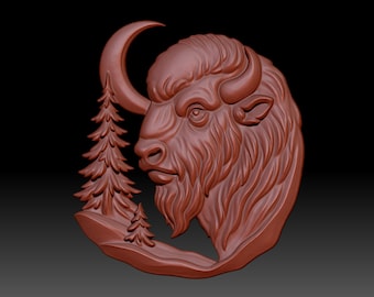 Bison STL Model – Crescent Moon Buffalo Relief for CNC and 3D Printing – Western Wildlife Wall Art Panel CNC Router Wood Carving Model