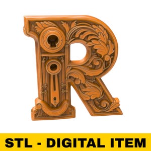 Arquivo STL para impressora 3D de roteador CNC, letras personalizadas a laser, letra barroca ornamentada 'R', impressão personalizada - Letras de monograma do alfabeto faça você mesmo
