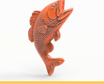 Leaping Bass Fish STL File Sculptural 3D Model for CNC Carving 3D Printing or Laser Engraving Vertical Fisherman Wall Decor Gift Design