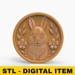 Personalized Bunny Medallion STL File – Cute Rabbit Relief with Flowers for CNC or 3D Printing – Spring Woodland Animal Wall Decor 3D Model