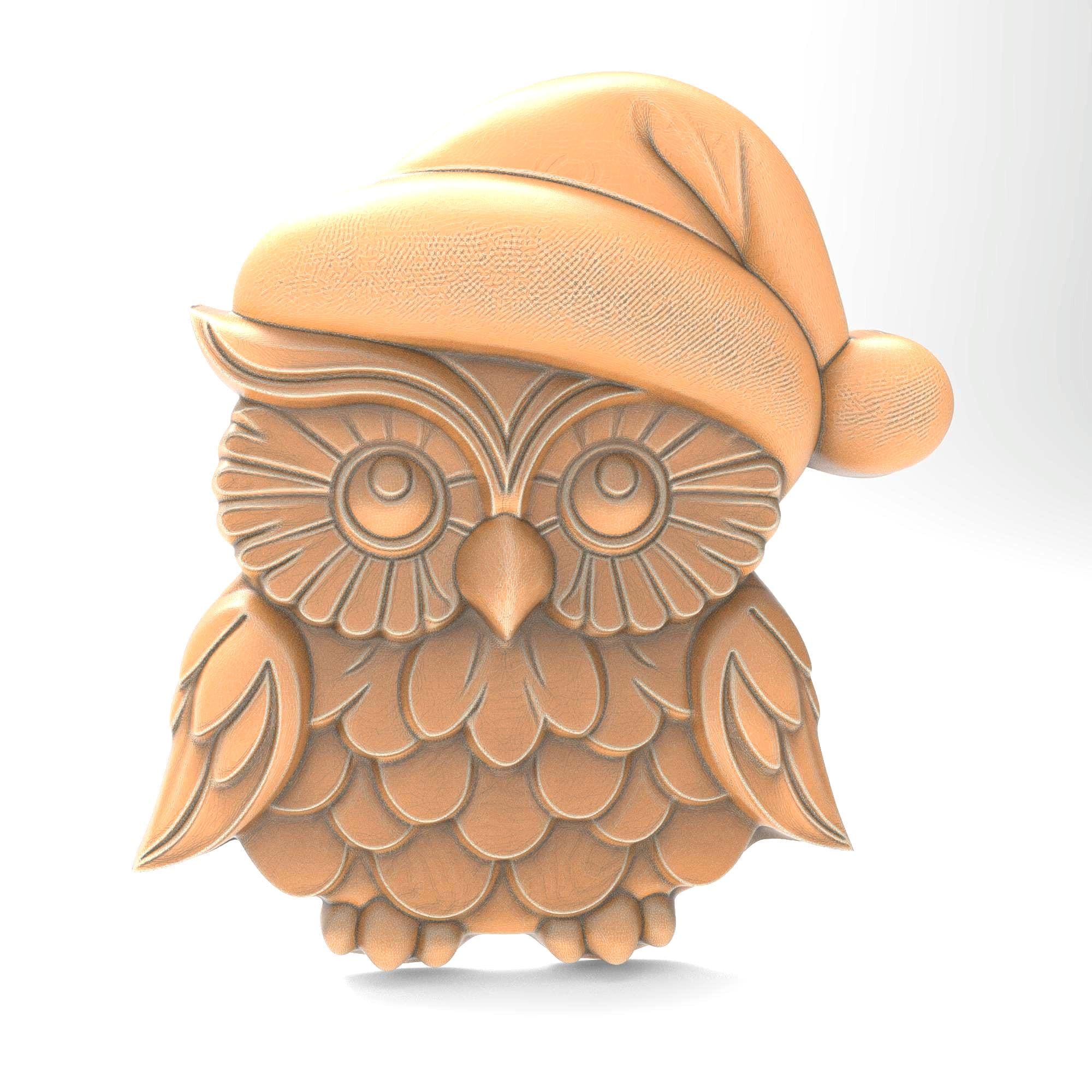 Cute Christmas Owl With Hat 3D Printable STL File For CNC Router 3D Printer Laser Digital Model CNC 