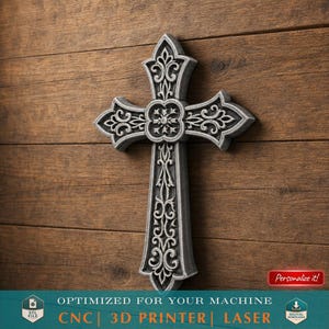 Modelo 3D de Crucifixo em Arquivo STL para Escultura em Madeira, Roteador CNC, Impressão 3D, Medalhão Religioso, Pingente, Download Digital.
