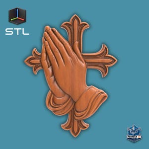 Praying Hands With Cross Relief Pendant Sculpture DIY STL File – Christian Wall Art 3D Model for CNC 3D Printing Religious Decor