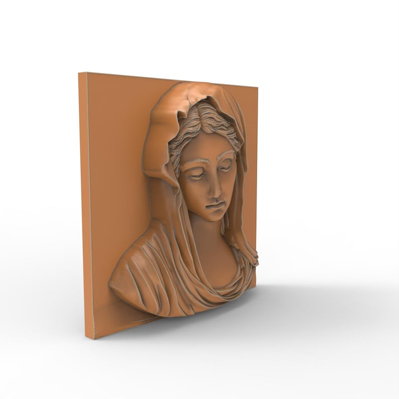Virgin Mary 3D Relief Model STL File for CNC Engraving 3D Printing Christian Religious Icon Holy Mother Sculpture Digital Bas-Relief