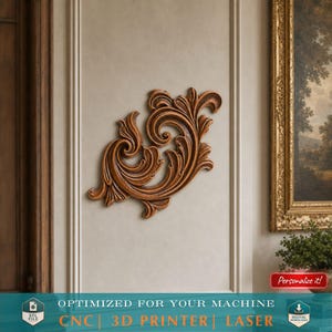 Archivo STL para enrutador CNC, impresora 3D, láser, par, barroco, acanto, relieve, aplique ornamental de esquina, modelo digital, moldura de muebles, pared