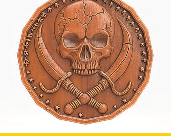STL File For CNC Router 3D Printer Laser Pirate Skull and Swords Relief Medallion Nautical Pirate Wall Art Digital Model Resin Clay Plaque