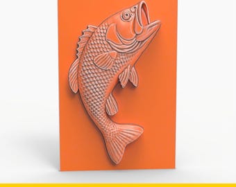 Plik STL z rybą Skaczący Bass do rzeźbienia CNC, drukowania 3D lub grawerowania laserowego, model panelu ściennego do rustykalnego wystroju domku nad jeziorem