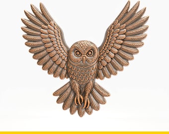 Stylized Owl Relief Wall Art Plaque Wildlife Bird Nature Animal STL File 3D Model for CNC Router Laser 3D Print Rustic Farmhouse Home Decor