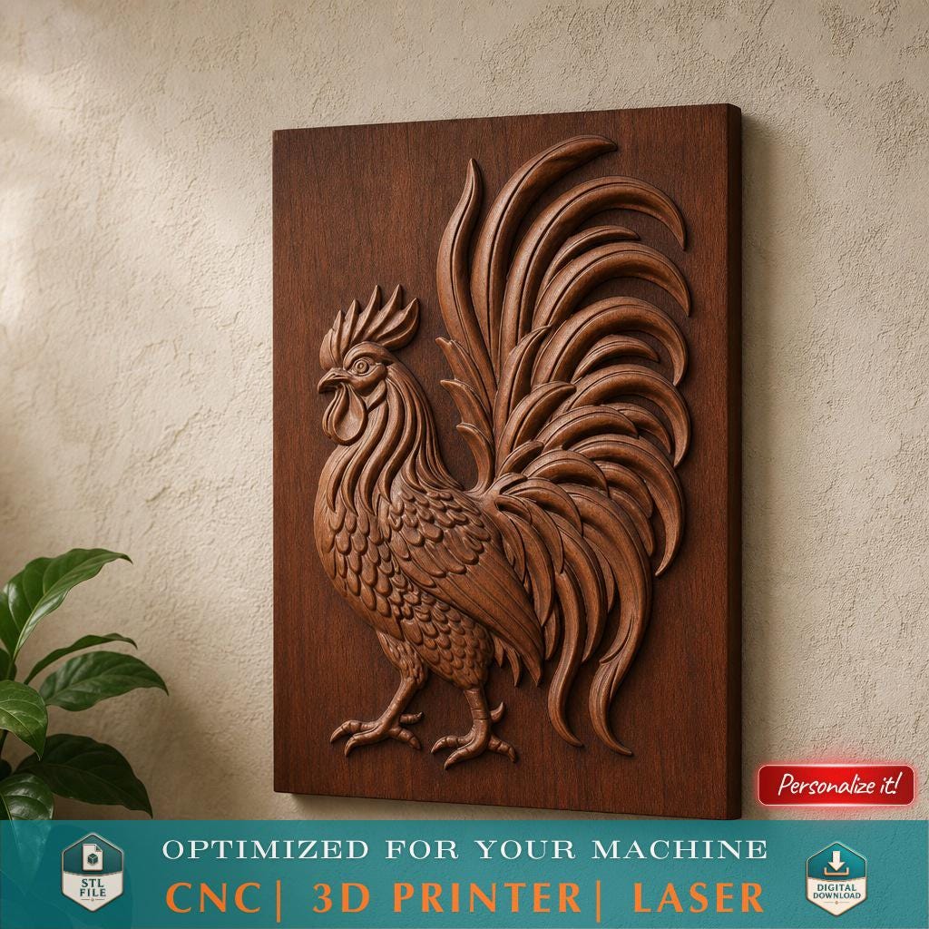 Rooster STL File for CNC Router 3D Printer Animal 3D Model STL ...